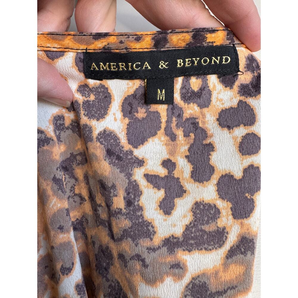 America & Beyond Leopard Print Kimono Coverup Duster Tie Waist Size Medium - Picture 5 of 7